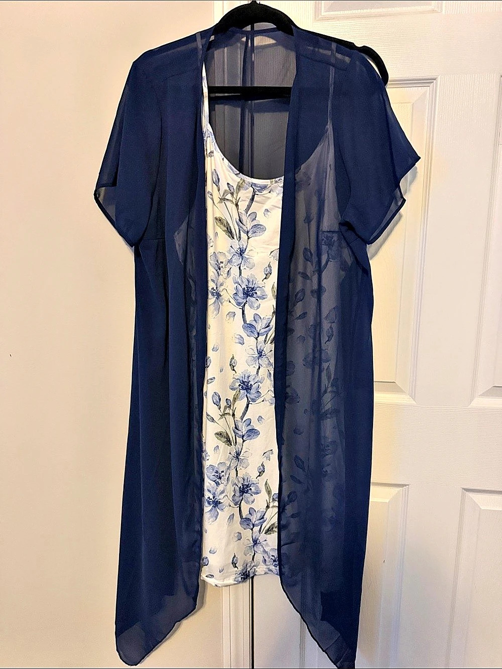 Blue Floral Layered Camisole Dress Set -New